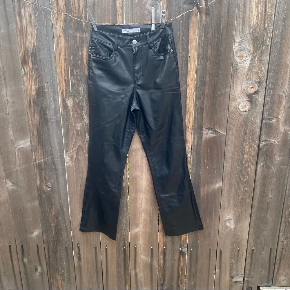 Zara Black Leather-Style Trousers size 0